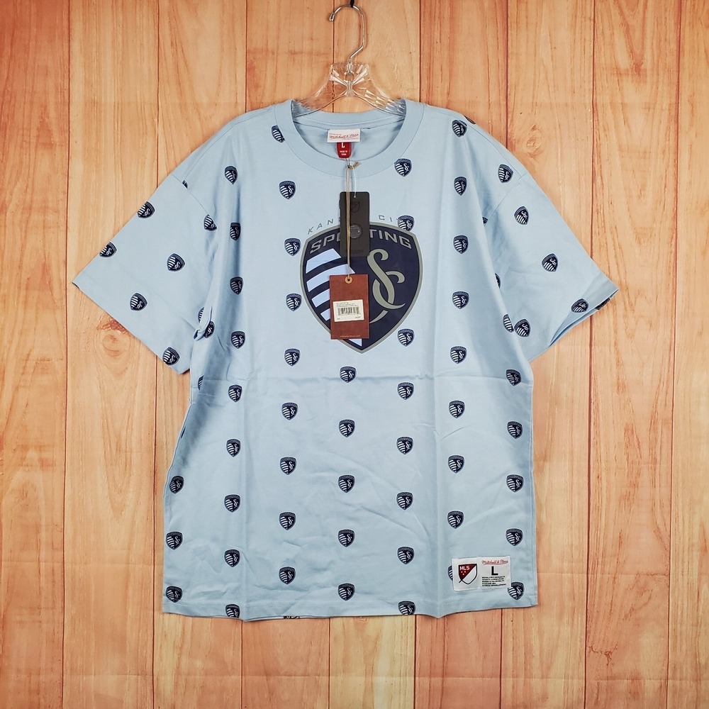Mitchell & Ness T-Shirt Mens Large Light Blue Graphic MLS Kansas City Sporting